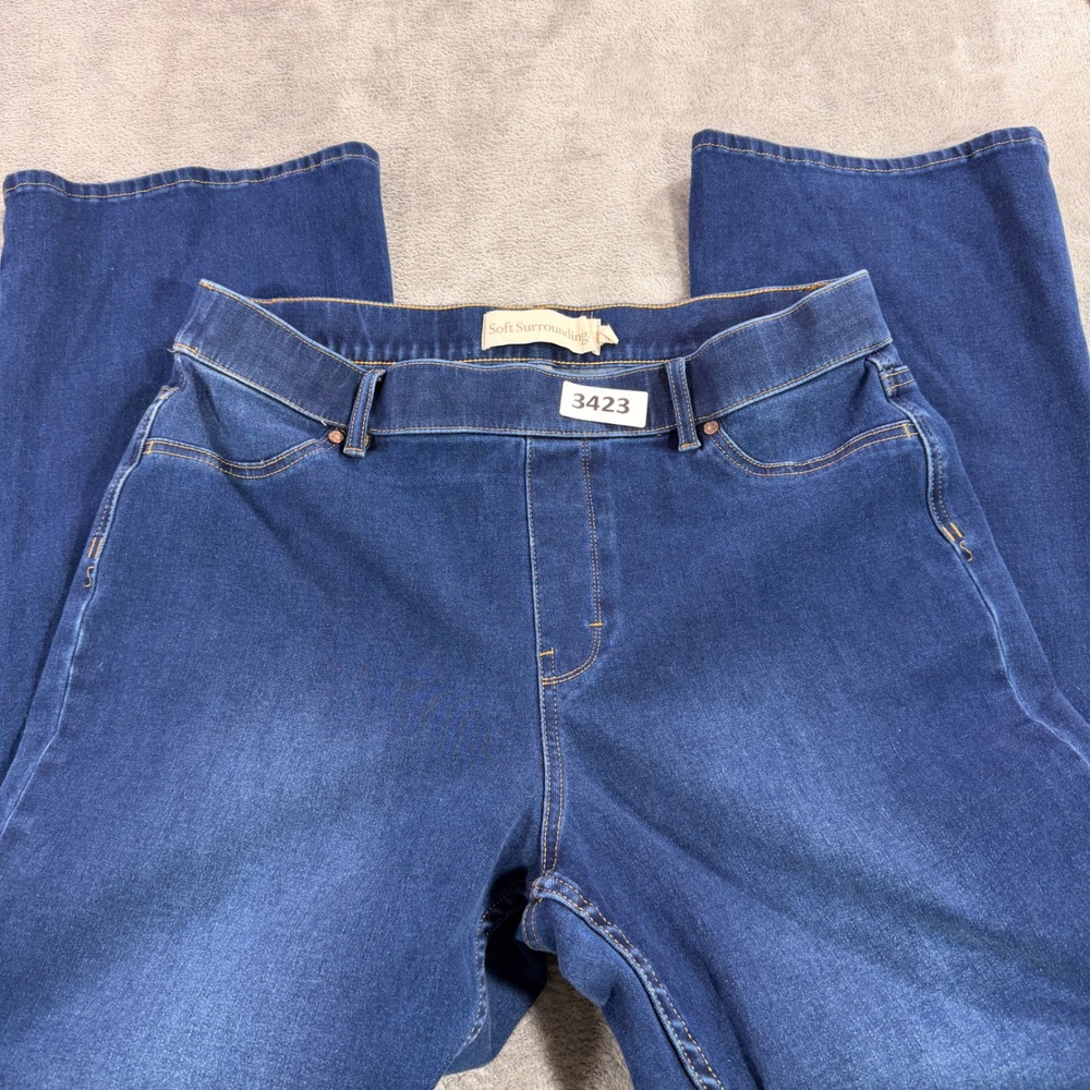 Soft Surroundings Jeans Women L‎ Blue Pull-On Wide Leg Stretch Denim Pants